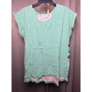 Umgee‎ USA Blouse Women's Sz S SS Sea Foam/Floral Print Back